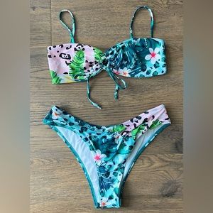 Charmo, Leopard & Tropical Floral, Hight Cut V, Cheeky, O Ring, Bikini Set, NWOT